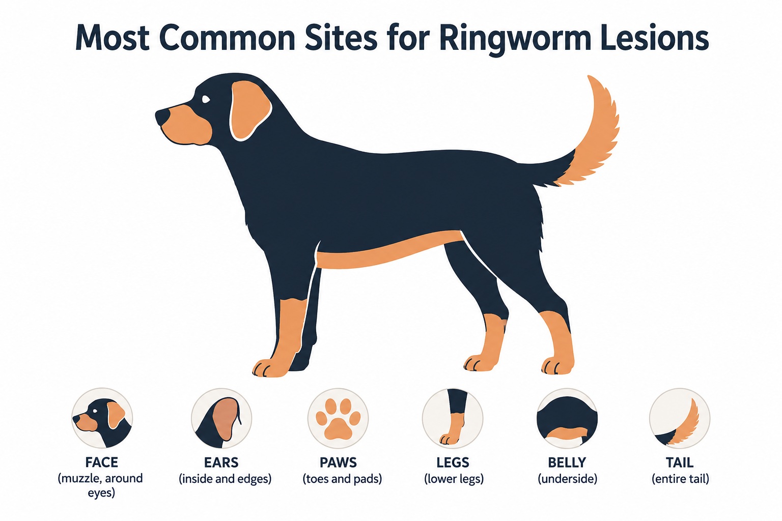 common sites for ringworm lesions in dogs