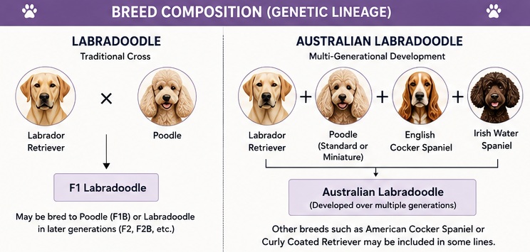 australian labradoodle vs labradoodle breed composition